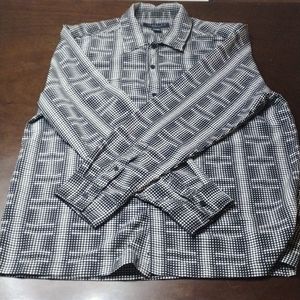 Kenneth Cole Reaction Black Polyester polkadot collared long sleeve shirt. L/XL